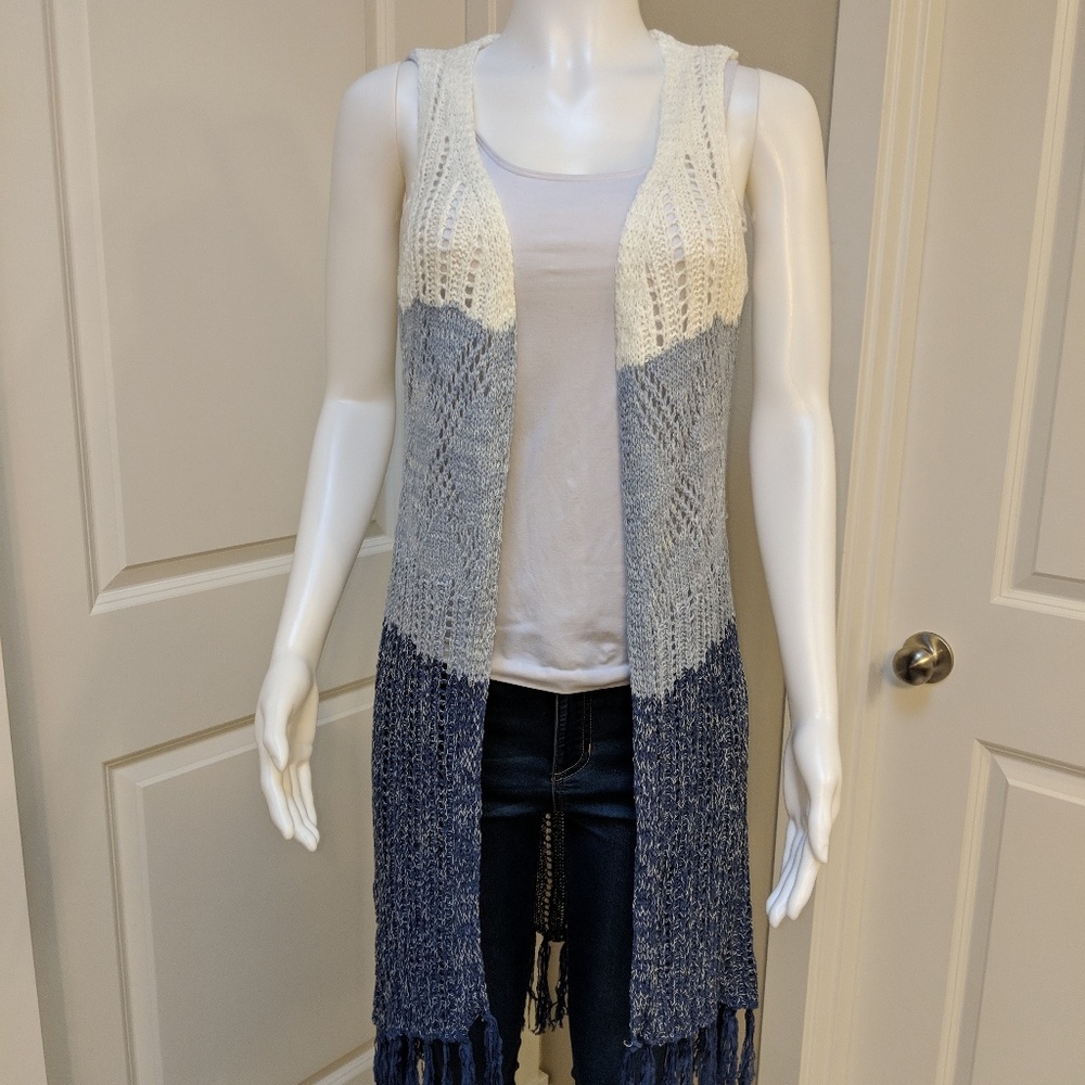Long Blue/White Knit vest